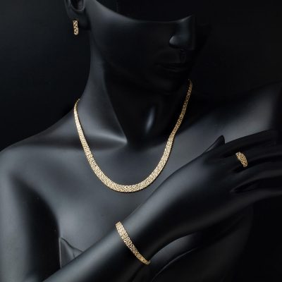 Taşsız 14 Ayar Altın Düğün Takı Seti - 14K - 18.17g - EZ Gold