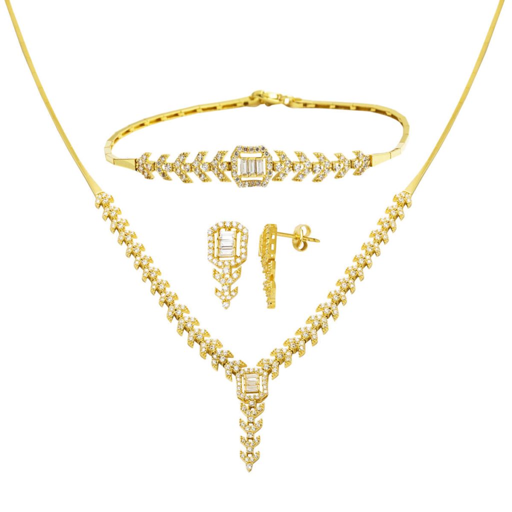 14 Karat Gold Baguette Wedding Jewelry Set