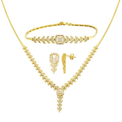 14K Gold Baguette Düğün Takı Seti