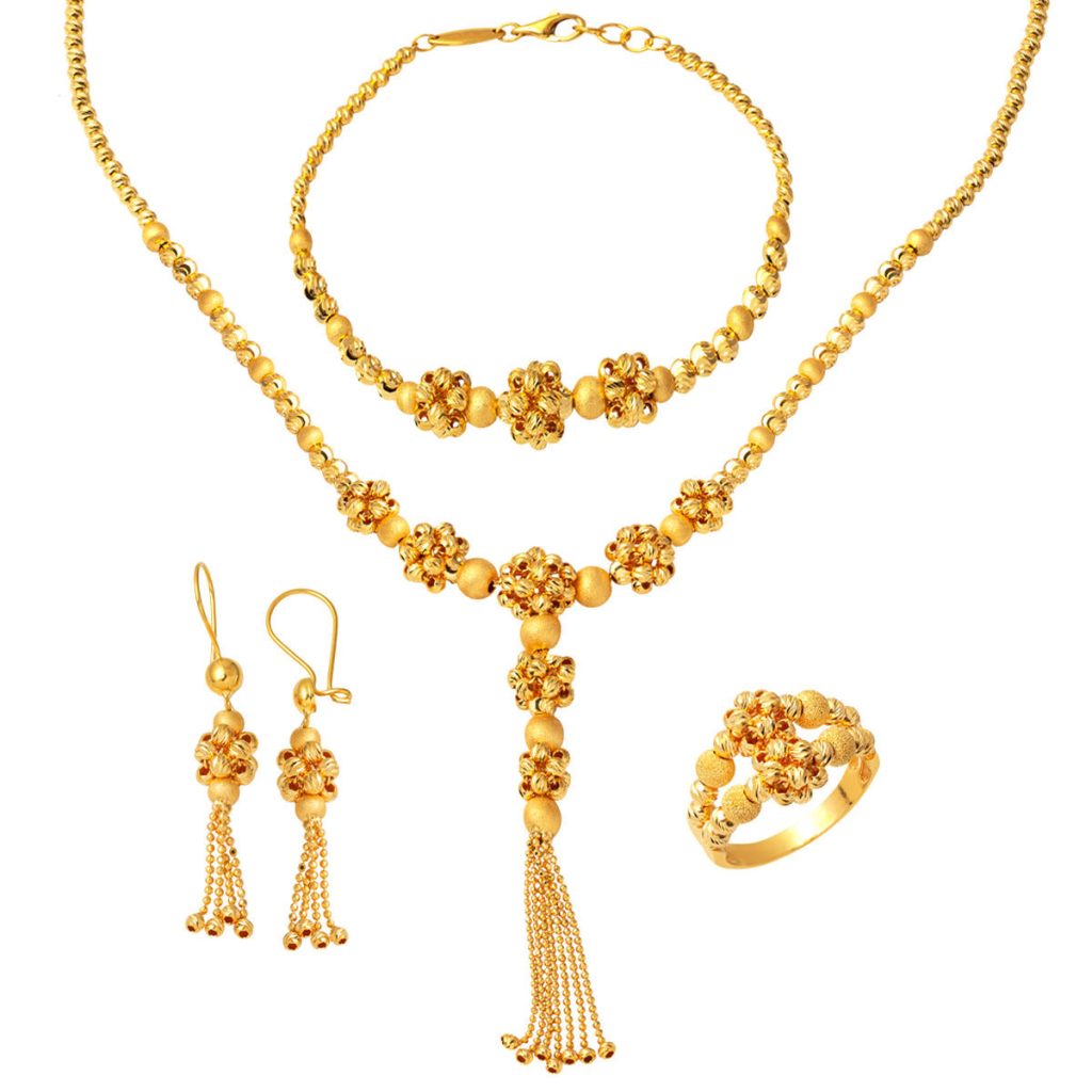Gold Buket Beaded 22 Karat Jewelry Set