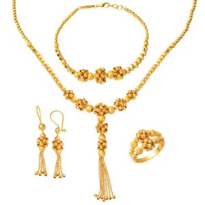 Gold Buket Beaded 22 Karat Jewelry Set