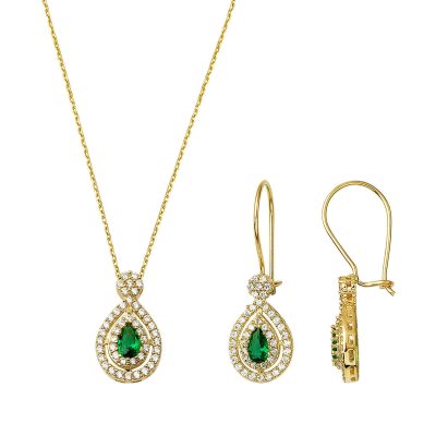 Vert Goutte avec Pierres 2'li Or Set