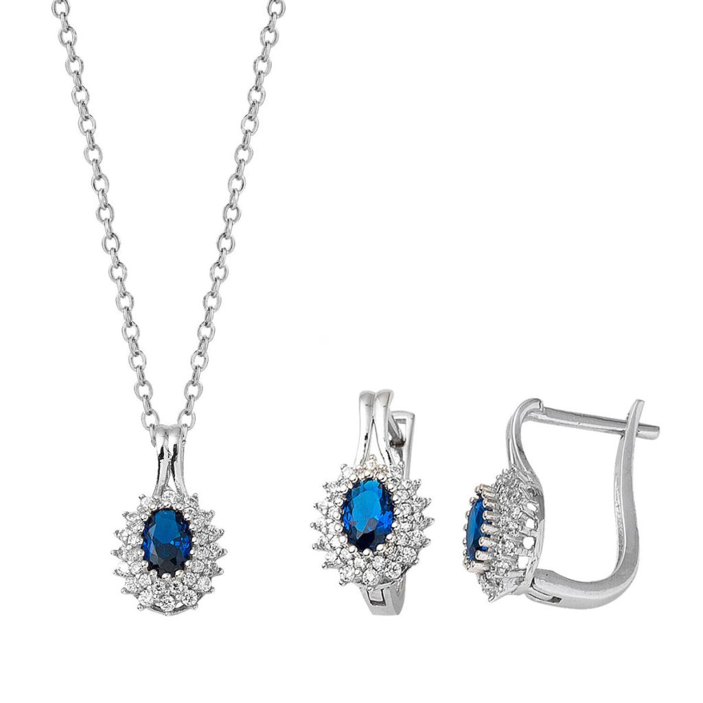Blue with Stones Necklace Earringli Gold Set