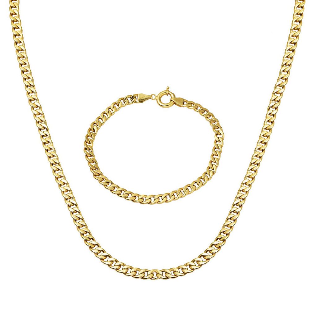 Gourmette Chaine Gerdanlık & Bracelet Or Set