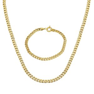 Gourmette Chaine Gerdanlık & Bracelet Or Set