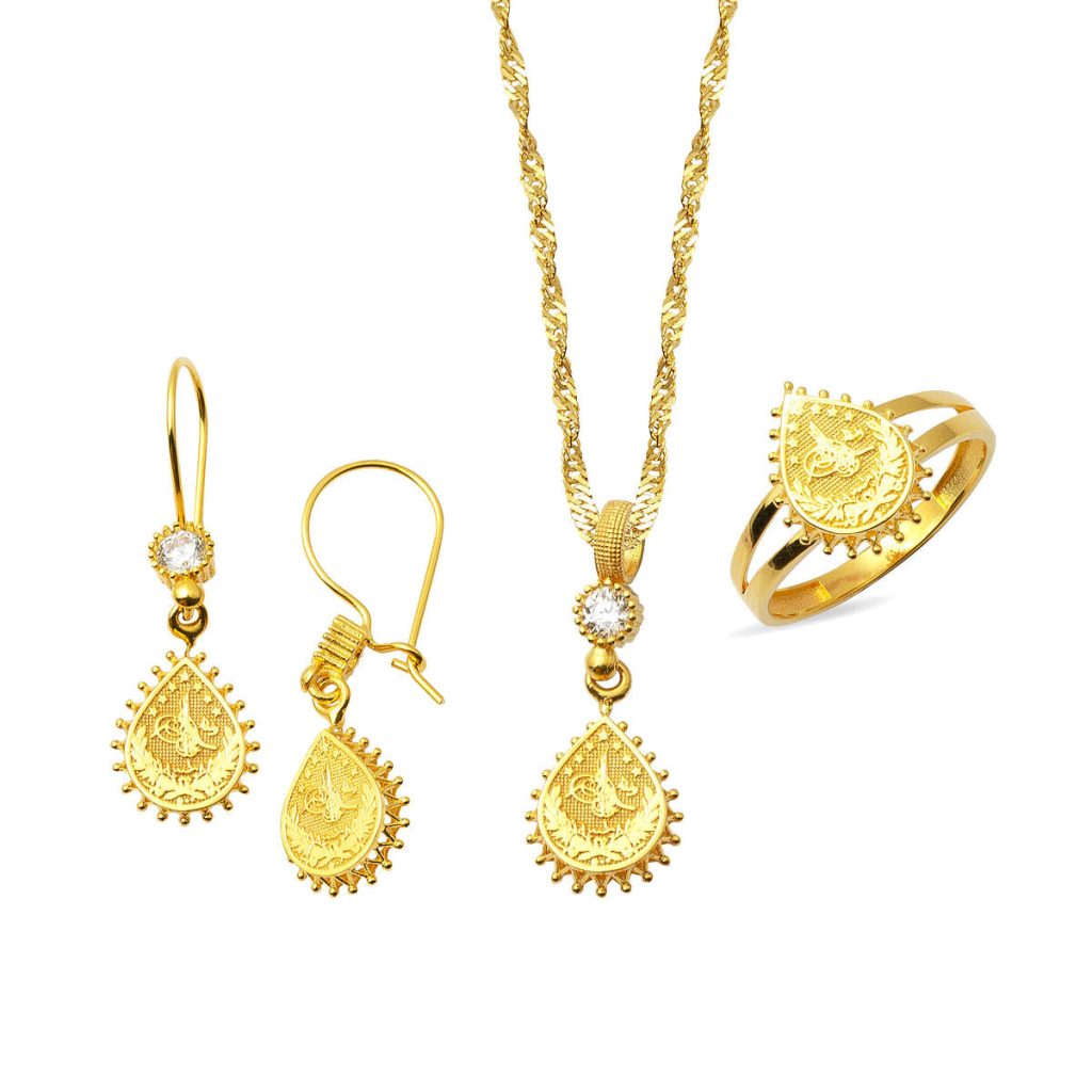 Goutte Monogramme Ottoman Trois pièces Or Bijou Parure