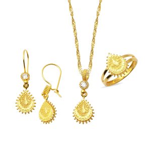 Drop Tughra Three-piece Gold Jewelry Set