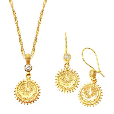 with Monogram Necklace & Earringli Gold Set