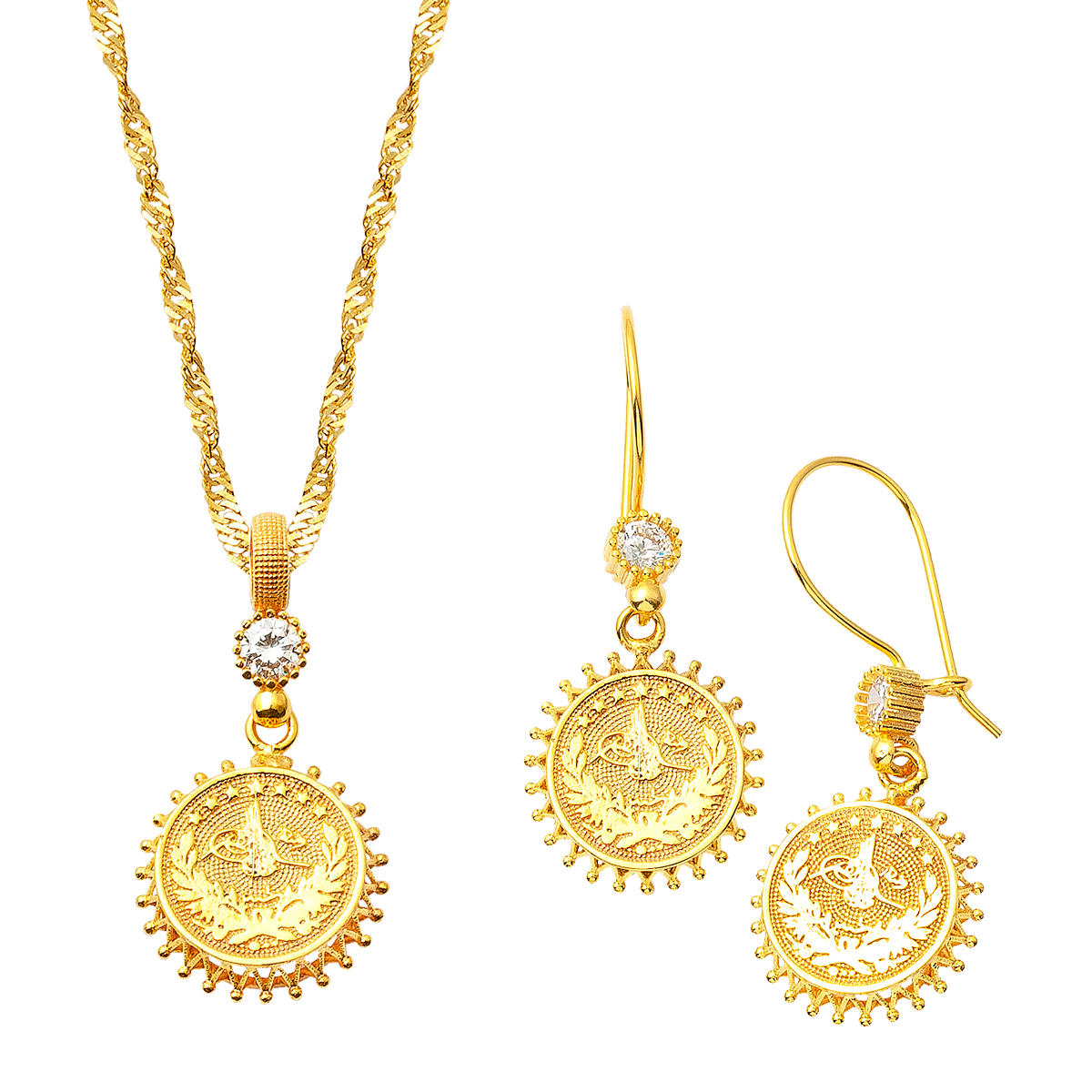 Monogramme Ottoman Collier & Boucle d'oreille Or Set