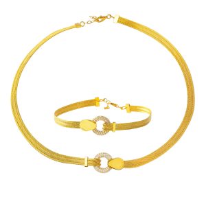 Suna Gerdanlık & Bracelet Woven Gold Set