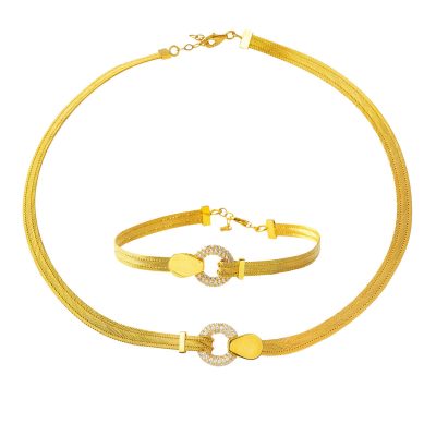 Suna Gerdanlık & Bracelet fin Maille Or Set