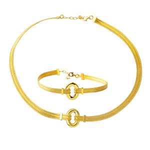 Duru Gerdanlık & Bracelet Woven Gold Set
