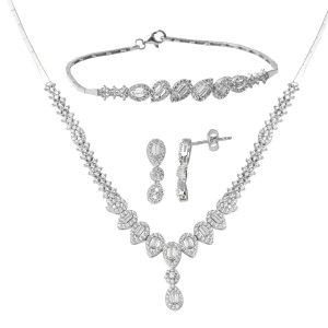 Goutte Baguette avec Pierres Blanc Or Bijou Parure