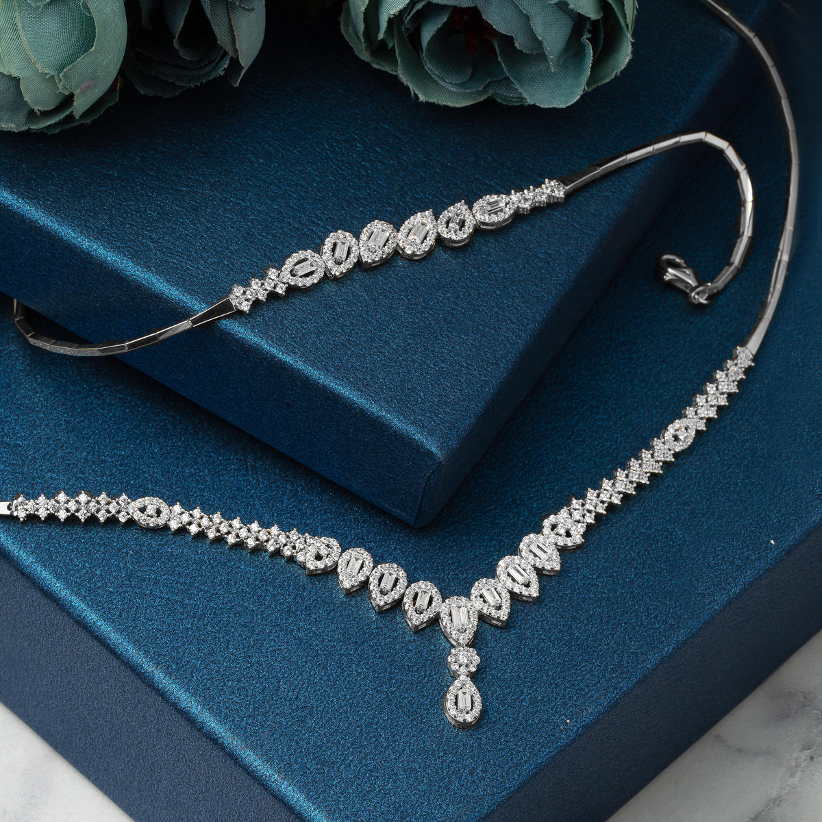Damla Baget Taşlı Beyaz Altın Takı Seti - Görsel 6