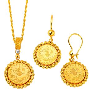 Monogramme Ottoman Collier & Boucle d'oreille Or Set