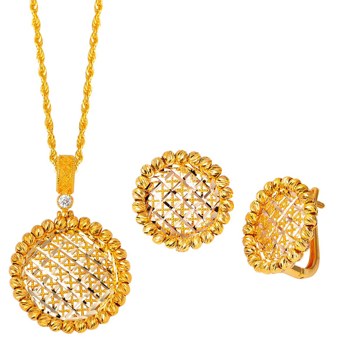 Fleur de Vie Collier & Boucle d'oreille Or Set