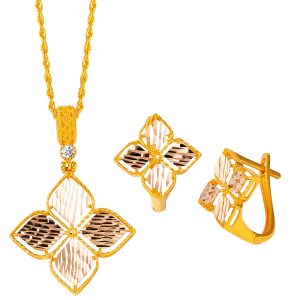 Zambak Necklace & Earringli Gold Set