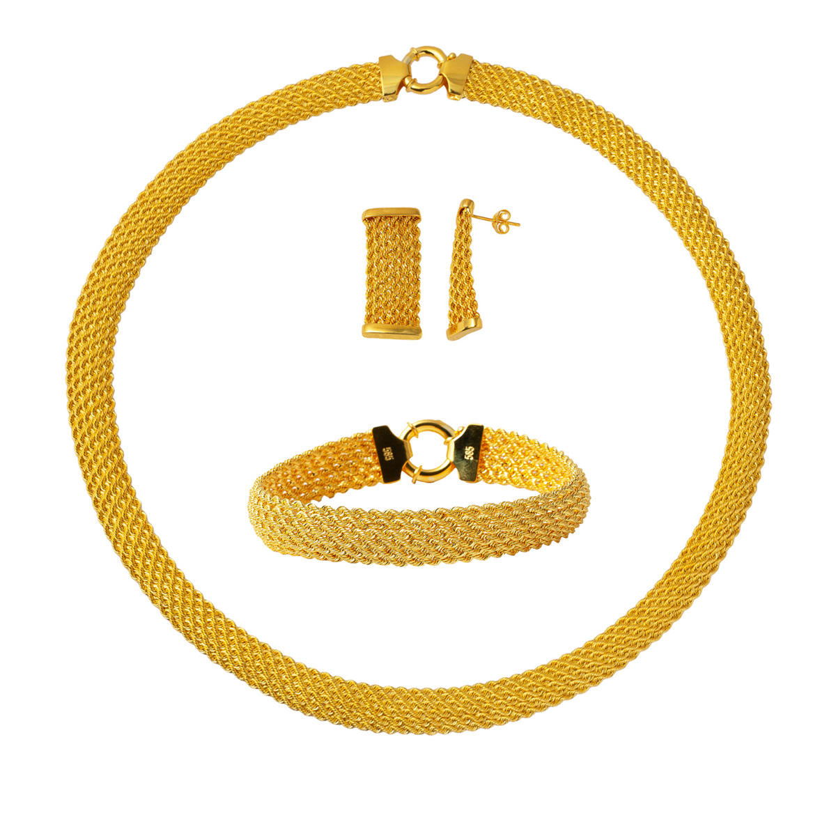Geniş Woven Braided Gold Jewelry Set
