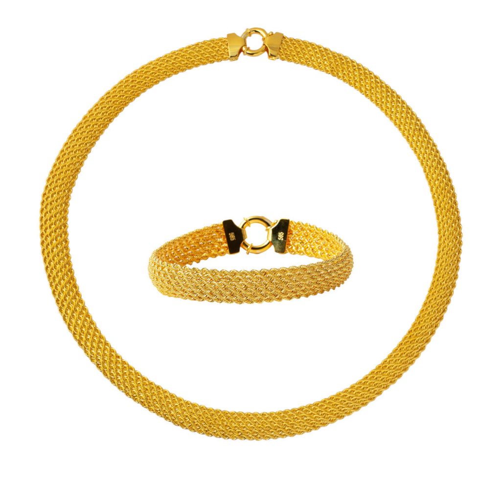 Geniş Woven Braided Gerdanlık & Bracelet Gold Set