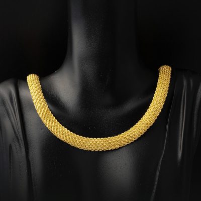 Geniş Hasır Örgü Gerdanlık & Bileklik Altın Set - 14K - 28.48g - EZ Gold