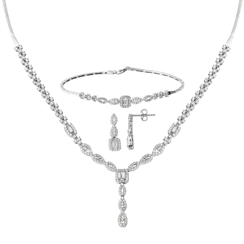 Starlight Baguette avec Pierres Blanc Or Set