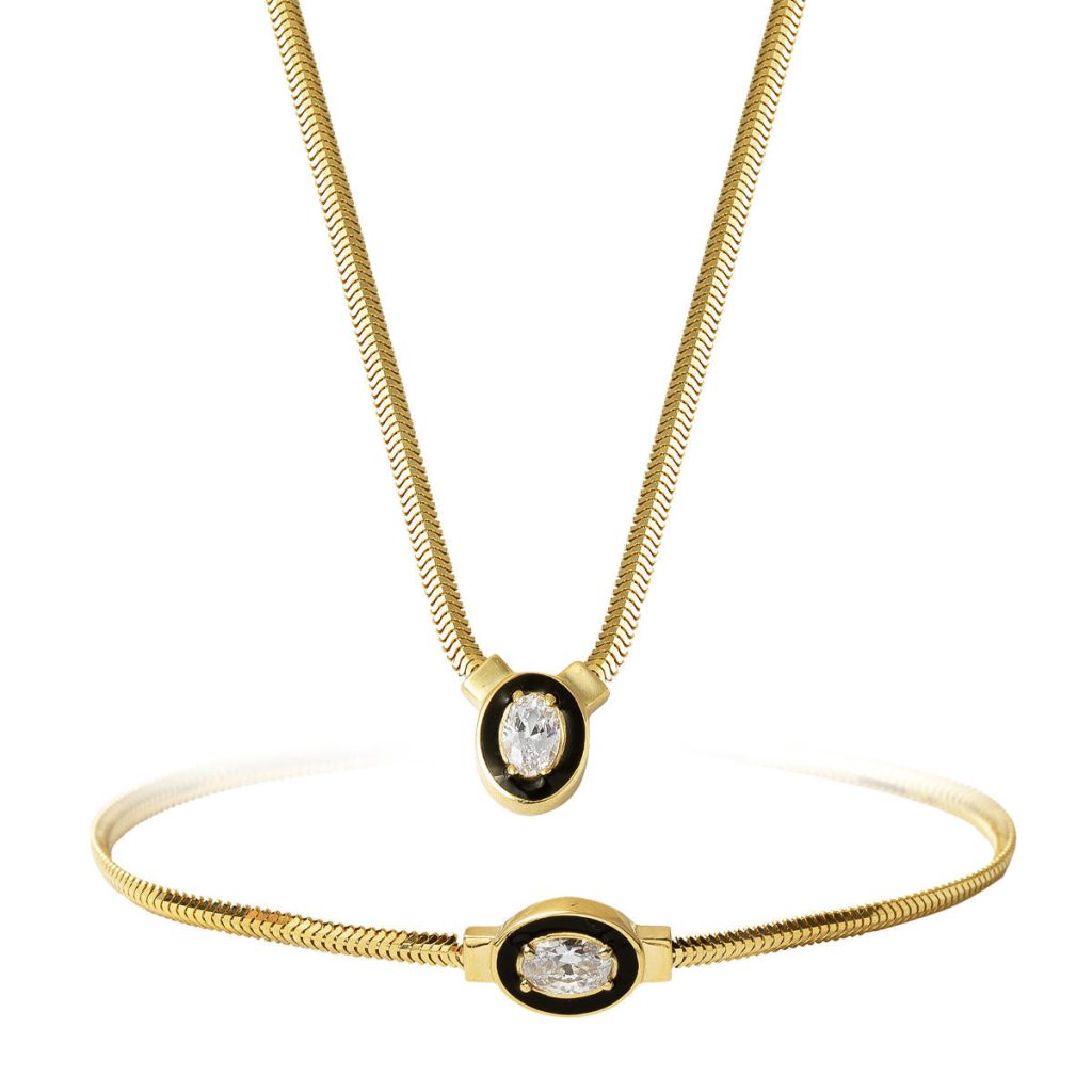 Şikel 14 Karat Oval with Stones Gold Set