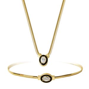 Şikel 14 Carats Ovale avec Pierres Or Set