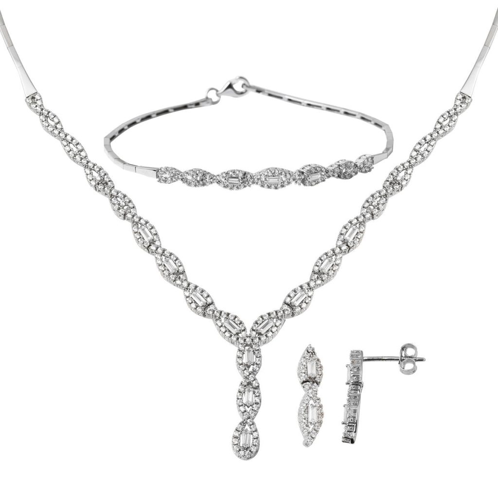 Nazende Baguette avec Pierres Blanc Or Set