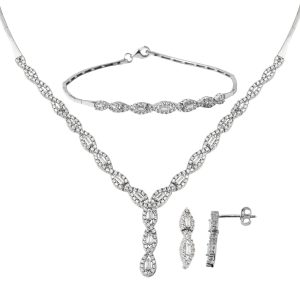 Nazende Baguette avec Pierres Blanc Or Set