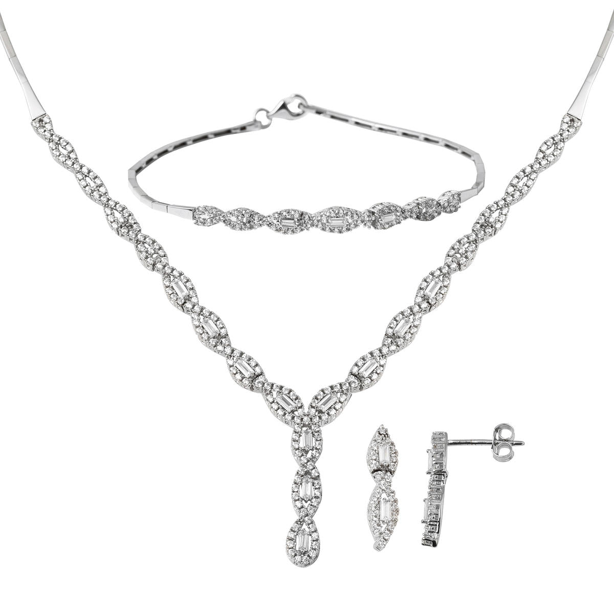 Nazende Baguette avec Pierres Blanc Or Set