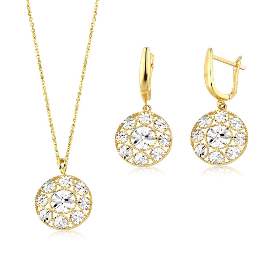 Tree of Life Plain Earring & Necklaceli Gold Set