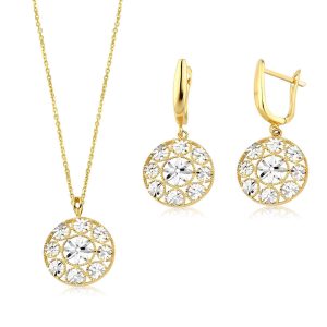 Fleur de Vie sans Pierre Boucle d&rsquo;Oreille & Collier Or Set