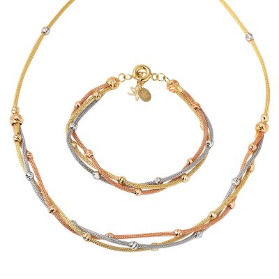 Yakamoz Gerdanlık & Bileklik Top Altınlı Set