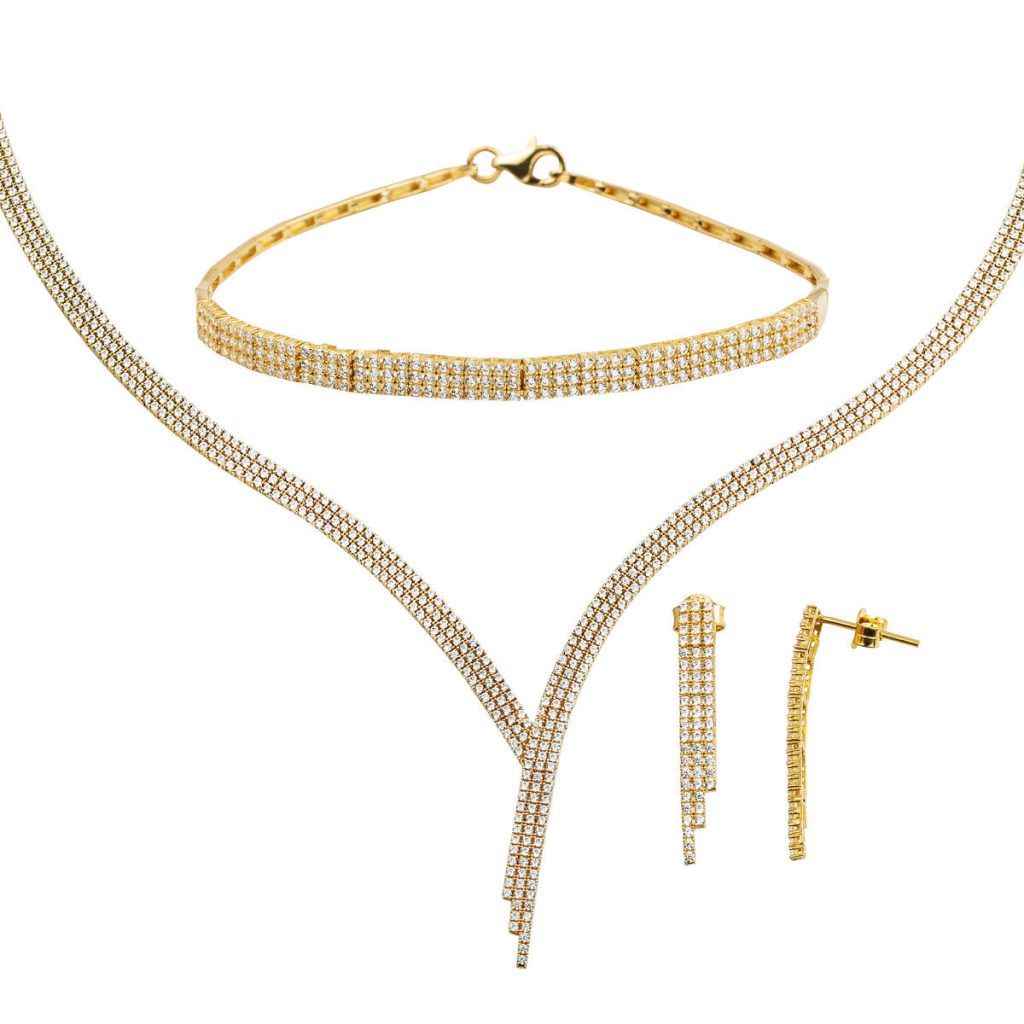 Üç Row Filigree 14 Karat Gold Jewelry Set