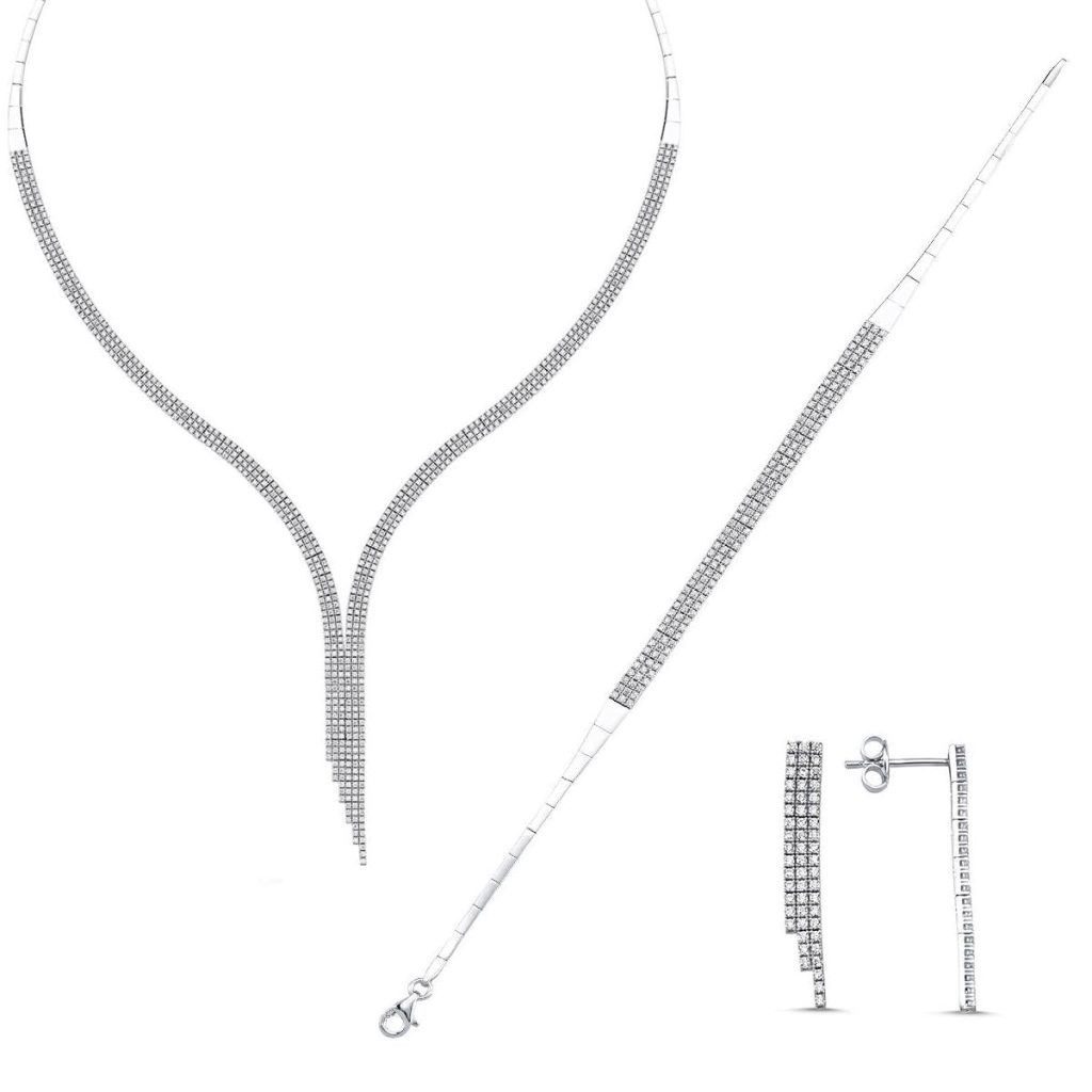 Filigree 3 Row White Gold Jewelry Set