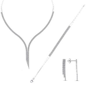 Filigree 3 Row White Gold Jewelry Set