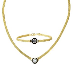 Braided Chain Solitairelı Gold Jewelry Set