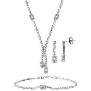 Baguette with Stones 14 Karat White Gold Jewelry Set
