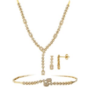 Merdiven Baguette with Stones Gold Jewelry Set