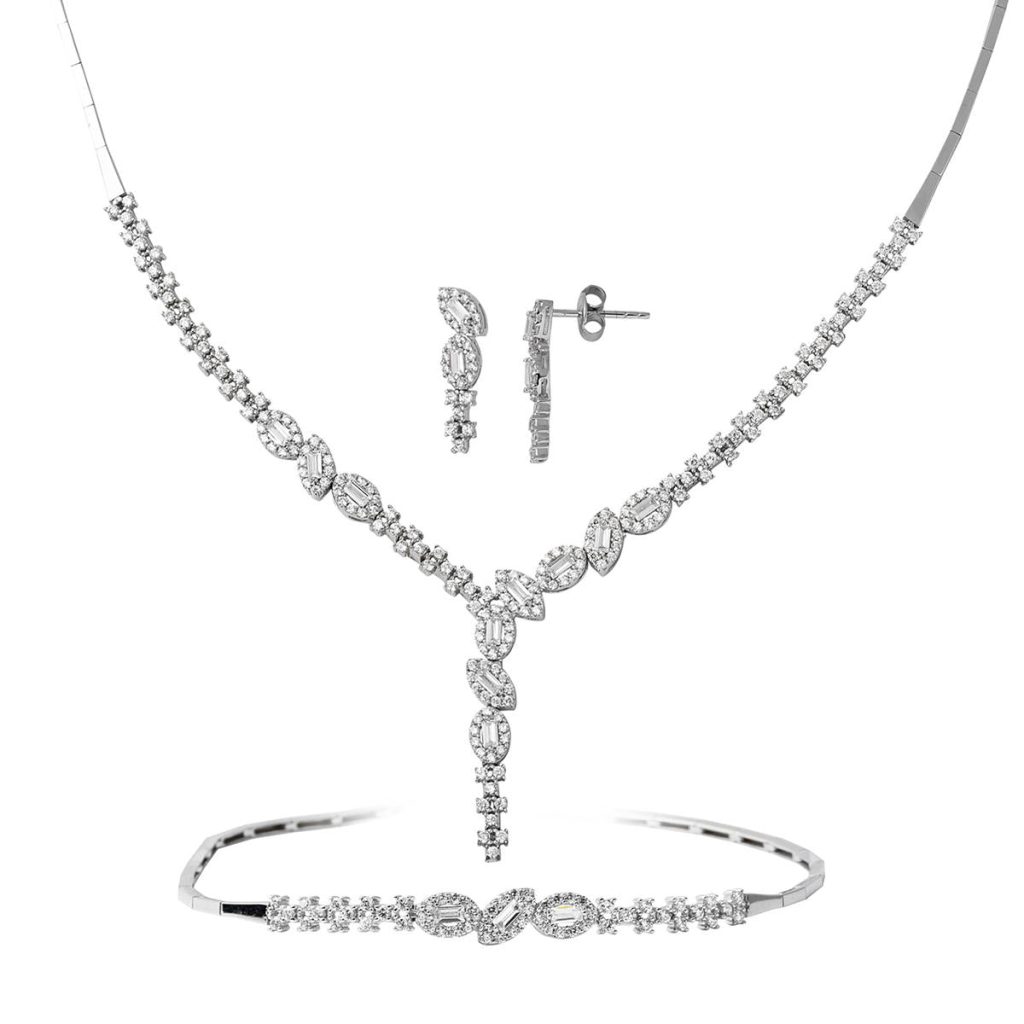 Baguette with Stones White Gold Jewelry Set