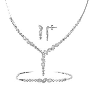Baguette with Stones White Gold Jewelry Set