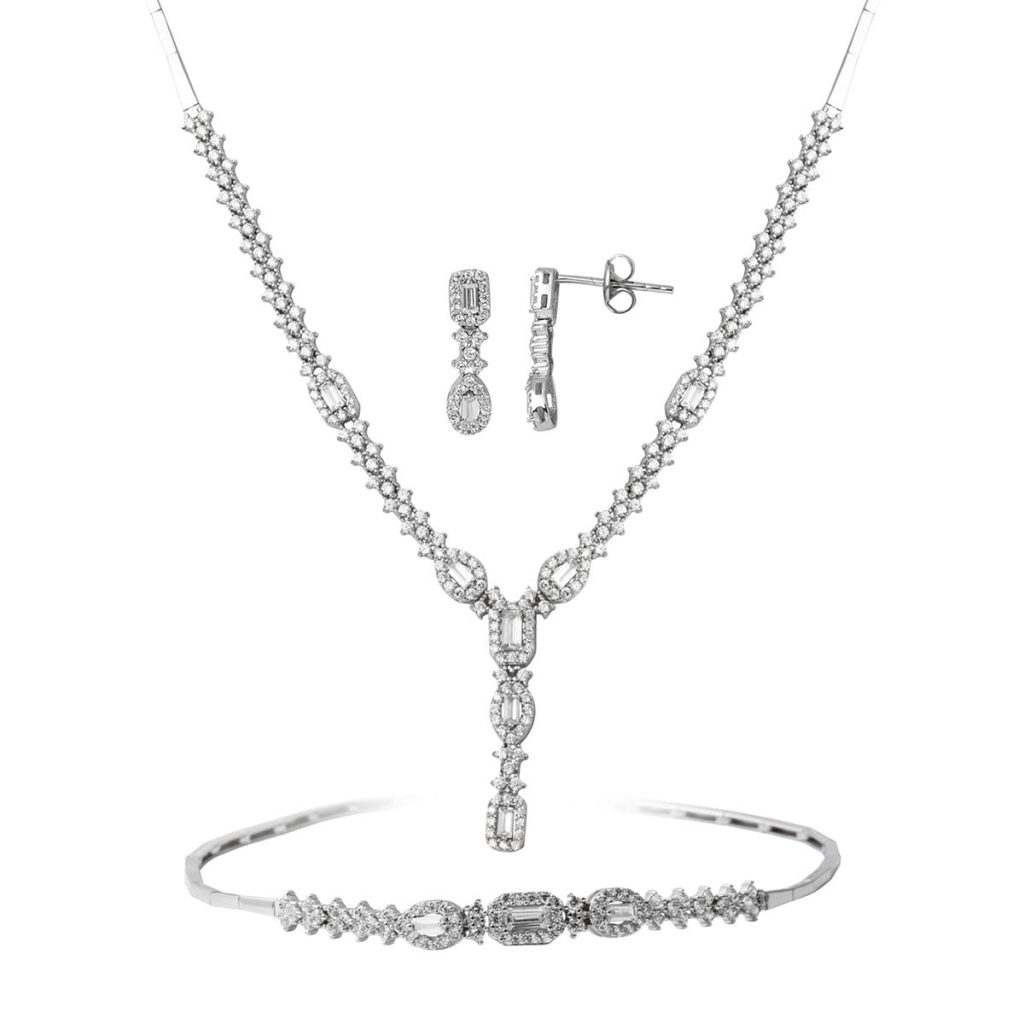 Baguette with Stones White Gold Jewelry Set