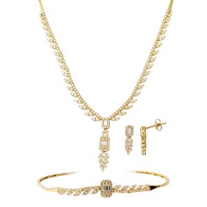 Feuille 14 Carats Baguette avec Pierres Or Set