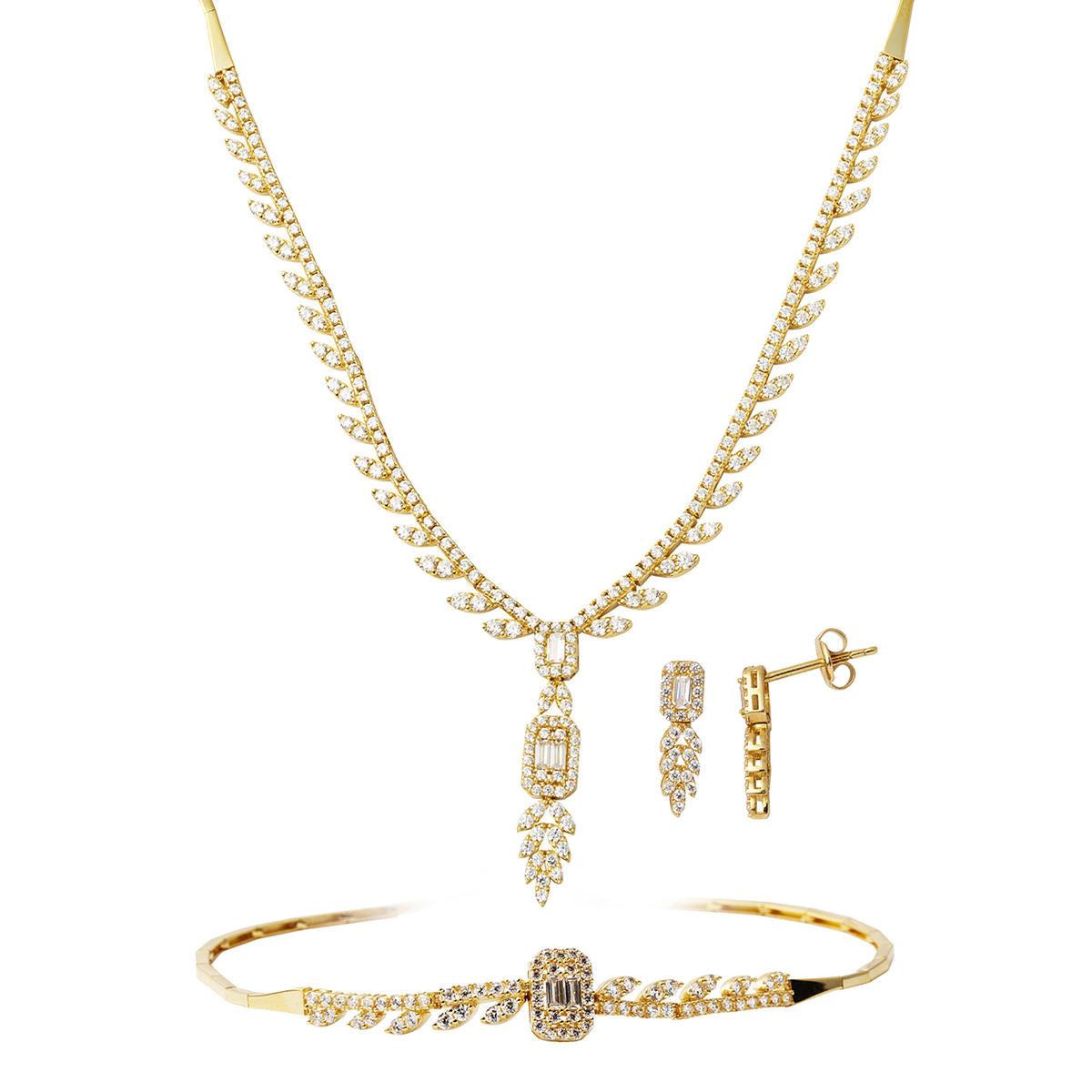 Feuille 14 Carats Baguette avec Pierres Or Set