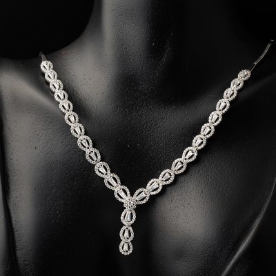 Damlalar Baget Taşlı Beyaz Altın Set - 14K - 20.75g - EZ Gold