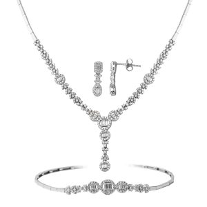 Baguette avec Pierres 14 Carats Blanc Or Set