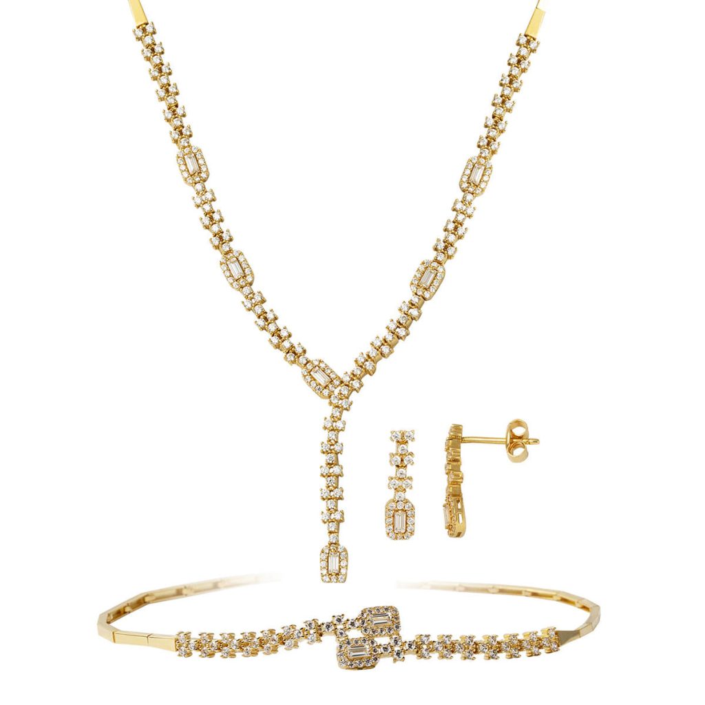 Merdiven 14 Carats Baguette avec Pierres Or Set