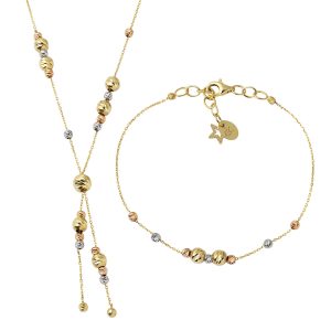 Necklace & Bracelet 14 Karat Ball Gold Set