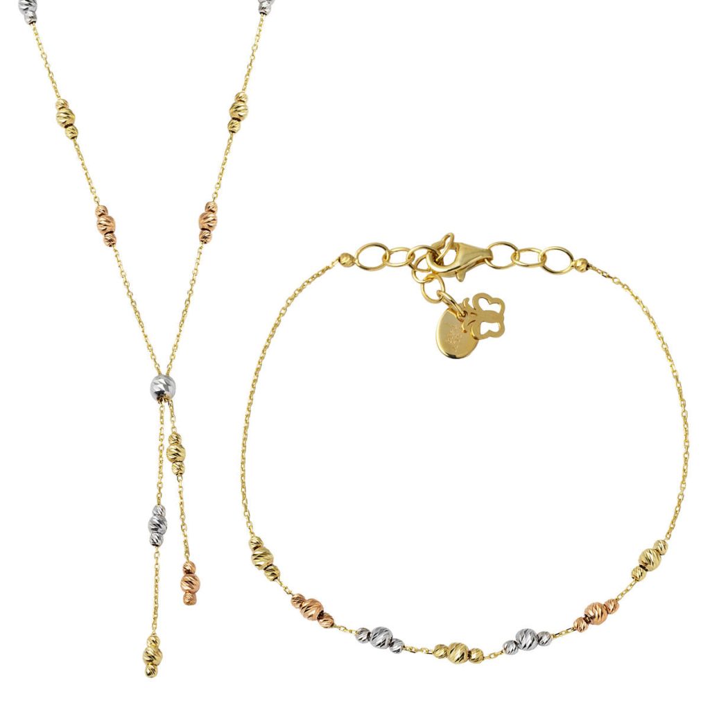 Colored Ball Beaded İkili Gold Set