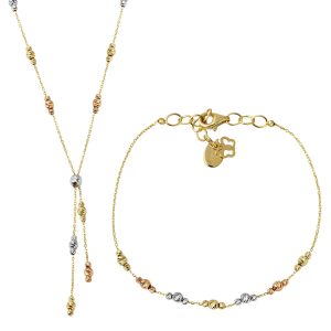 Colored Ball Beaded İkili Gold Set